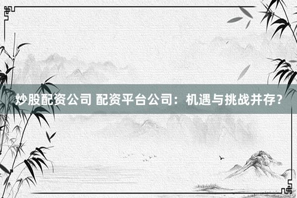 炒股配资公司 配资平台公司：机遇与挑战并存？