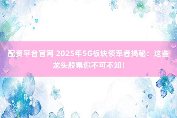 配资平台官网 2025年5G板块领军者揭秘：这些龙头股票你不可不知！