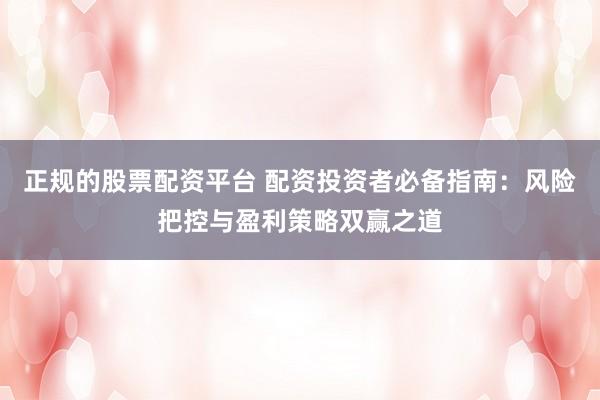 正规的股票配资平台 配资投资者必备指南：风险把控与盈利策略双赢之道