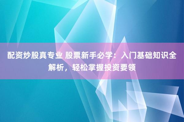 配资炒股真专业 股票新手必学：入门基础知识全解析，轻松掌握投资要领