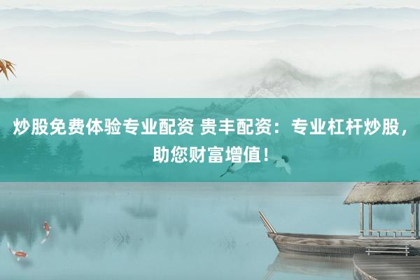 炒股免费体验专业配资 贵丰配资：专业杠杆炒股，助您财富增值！