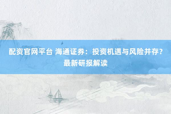 配资官网平台 海通证券：投资机遇与风险并存？最新研报解读