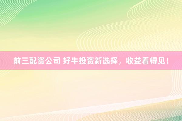 前三配资公司 好牛投资新选择，收益看得见！