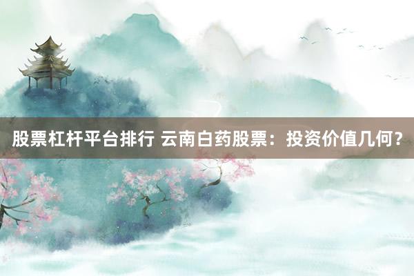 股票杠杆平台排行 云南白药股票:投资价值几何?